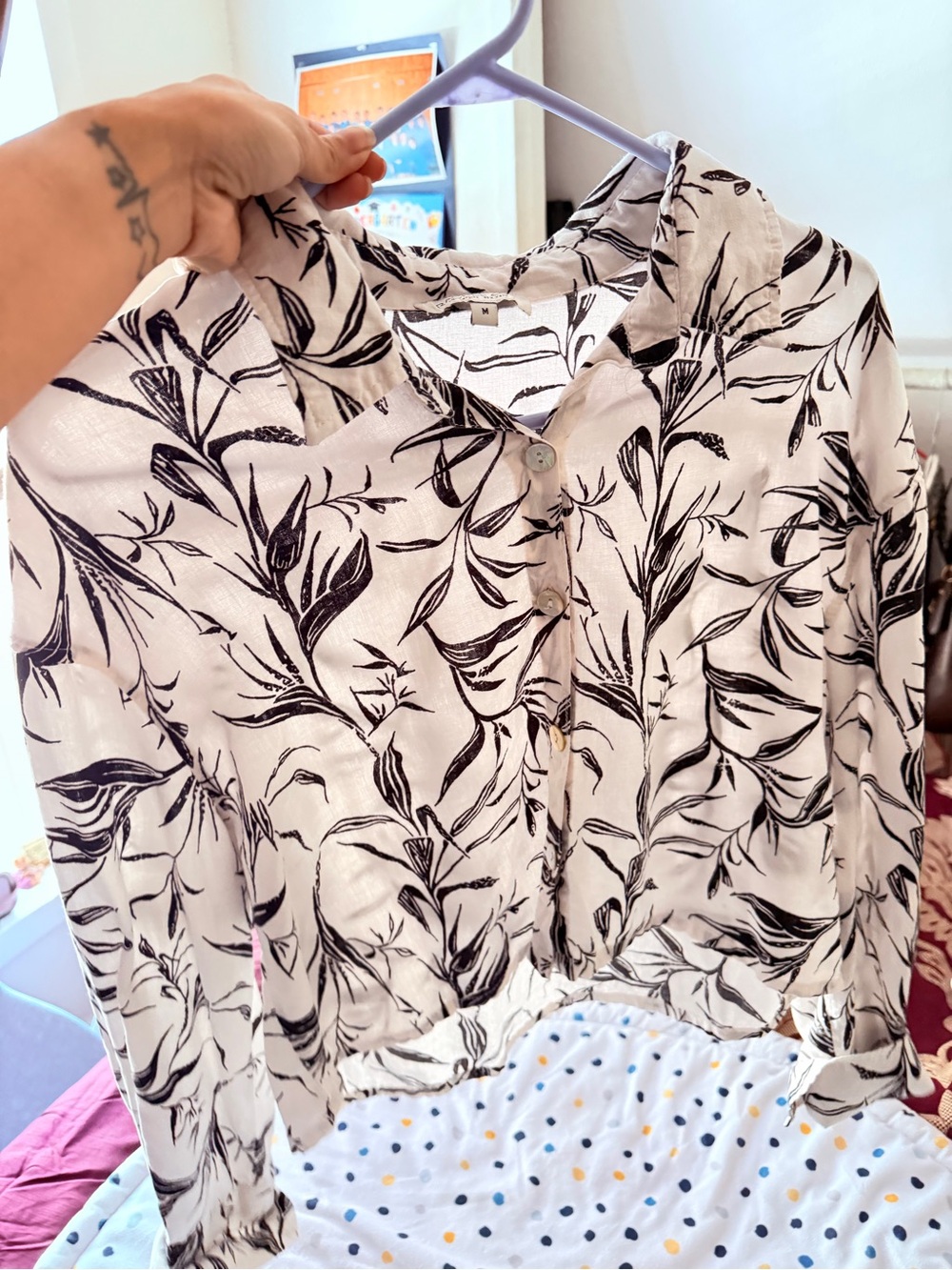Rachel Zoe Black and White Floral Button-Down Shirt